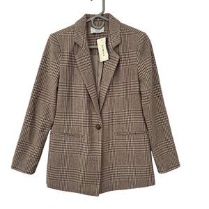 Z Supply Evereve Anna Plaid Brown Tan Blazer NWT Size XS Academia Career Preppy
